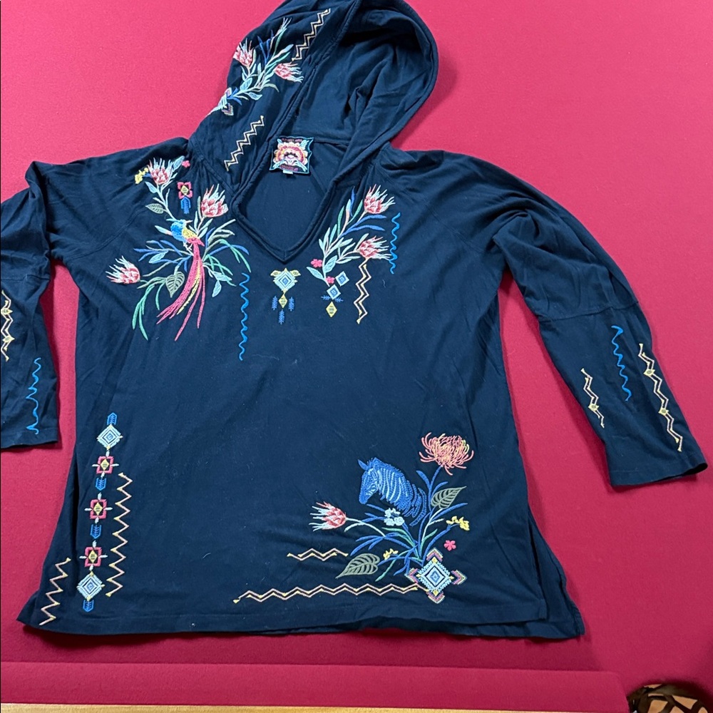 Johnny Was black Embroidered Hoodie